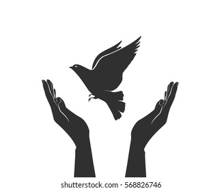 care about world. concept of world without war hands and dove