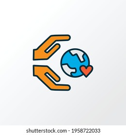 Care about world icon colored line symbol. Premium quality isolated save globe element in trendy style.