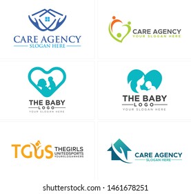 Care Agency Logo Design Mother Carrying A Baby And People With Home Hand Illustration Vector Suitable For Community Non Profit Family Foundation Caregiver