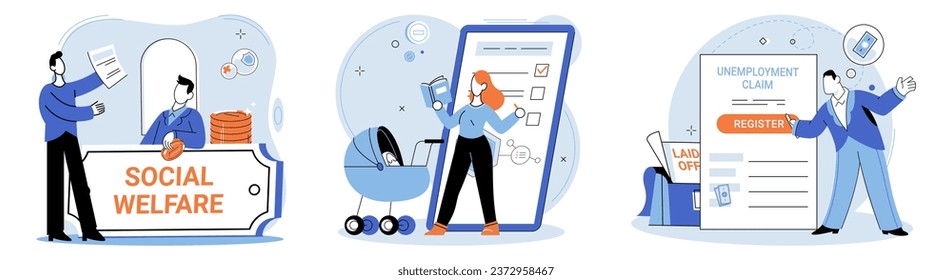 Care allowance. Vector illustration. Support systems help individuals in times difficulty Pensions provide financial security during retirement Budgeting helps in managing personal finances Budgeting