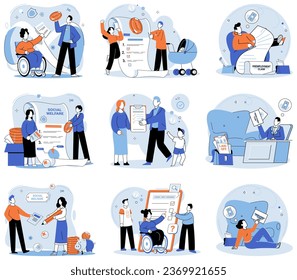 Care allowance. Vector illustration. Timely payment ensures smooth functioning financial transactions Support systems provide guidance and assistance to individuals in need Pensions provide stable