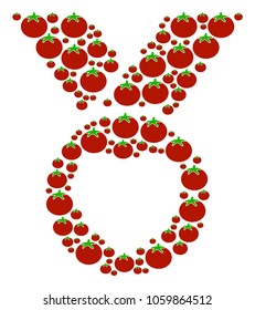Care Award composition of tomatoes in different sizes. Vector tomato vegetable elements are organized into care award shape. Vegetarian vector design concept.
