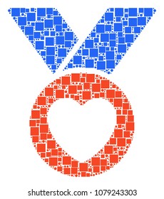 Care Award mosaic icon of squares and circle particles in different sizes. Vector objects are united into care award composition design concept.