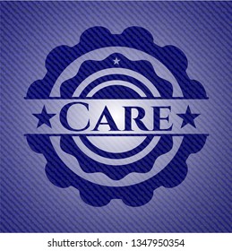 Care badge with denim background