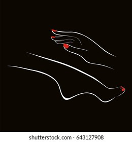 Care for beautiful women legs and hands. Fashion salon logo. Vector illustration. 