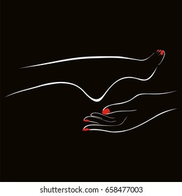 Care for beautiful women legs and hands. Fashion salon logo. Vector illustration. 