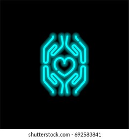 Care blue glowing neon ui ux icon. Glowing sign logo vector