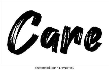 care Brush Hand drawn writing Typographic Text on White Background 