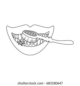 Care, brushing teeth with a toothbrush. Dental hygiene single icon in outline style vector symbol stock illustration web.