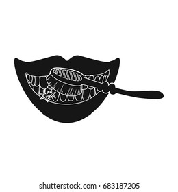 Care, brushing teeth with a toothbrush. Dental hygiene single icon in black style vector symbol stock illustration web.