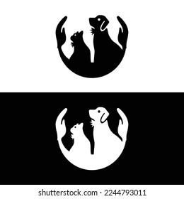Care cat and dog animal logo design . icon logo  