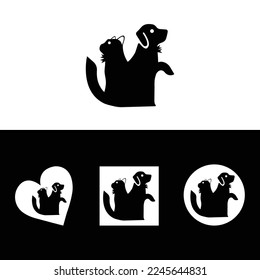 Care cat and dog animal logo design . icon logo