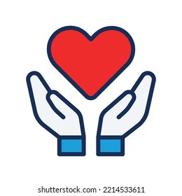 Care and charity icon set. Hand holding heart icon. Vector illustration.