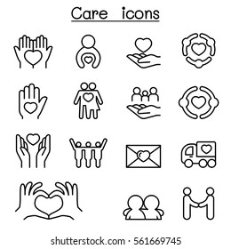 Care, Charity, Kindness Icon Set In Thin Line Style