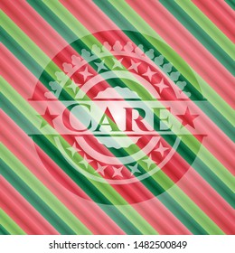 Care christmas badge. Vector Illustration. Detailed.