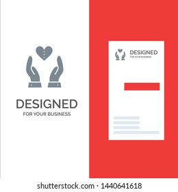 Care, Compassion, Feelings, Heart, Love Grey Logo Design and Business Card Template