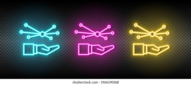 Care, connection, network neon icon set