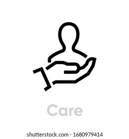 Care Customer Icon. Editable Line Vector. Element Of A Bust Of A Human Hand Palm. Single Pictogram.