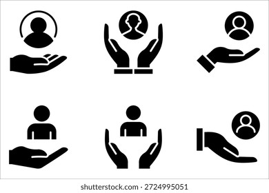 Conjunto de iconos de Cliente de cuidado, servicio total inclusivo, símbolo de línea sobre fondo blanco