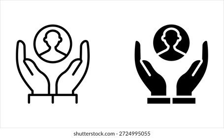 Conjunto de iconos de Cliente de cuidado, servicio total inclusivo, símbolo de línea sobre fondo blanco