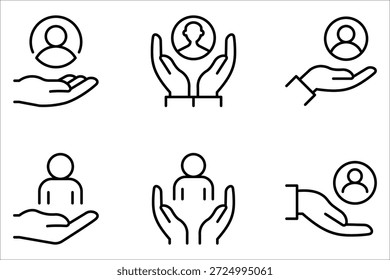 Conjunto de iconos de Cliente de cuidado, servicio total inclusivo, símbolo de línea sobre fondo blanco