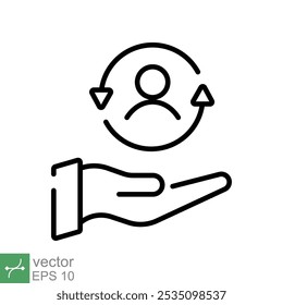 Ícone do cliente de atendimento. Estilo de contorno simples. Serviço, suporte e conceito de centro de atendimento ao cliente totalmente inclusivos. Ilustração de vetor de linha fina isolada no fundo branco. EPS 10.