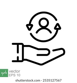 Ícone do cliente de atendimento. Estilo de contorno simples. Serviço, suporte e conceito de centro de atendimento ao cliente totalmente inclusivos. Ilustração de vetor de linha fina isolada no fundo branco. EPS 10.