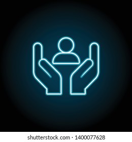 care, customer neon icon. Simple thin line, outline vector of Business global icons for UI and UX, website or mobile application on dark blue gradient background