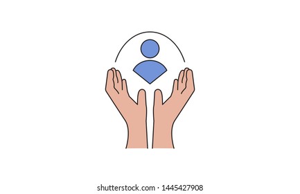 care customer vector color icon, total inclusive service. man in hand
