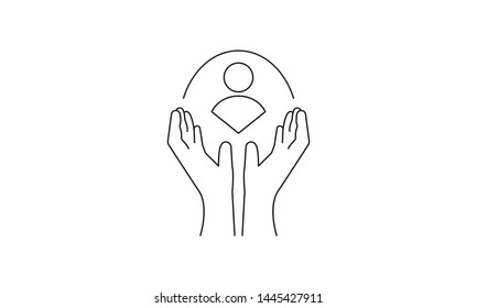 care customer vector icon, total inclusive service. man in hand