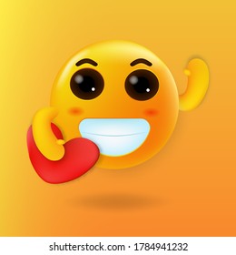 Care cute emoji hugging a red heart 