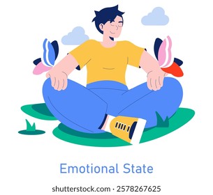 Care Day concept. Serene person enjoying a moment of tranquility and mental well-being. Inner peace, mindfulness on a serene day. Vector illustration.