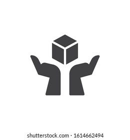 Care delivery service vector icon. filled flat sign for mobile concept and web design. Hands with package box glyph icon. Symbol, logo illustration. Vector graphics
