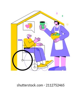 Atención de la ilustración del vector de concepto abstracto desactivado. Atención a personas con discapacidad, síndrome de Down, personas mayores en silla de ruedas, ayuda a ancianos, servicios profesionales de enfermería domiciliaria metáfora abstracta.