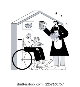 Care of the disabled abstract concept vector illustration. Disability care, downs syndrome, senior on wheelchair, help for old people, professional home nursing services abstract metaphor.