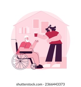 Care of the disabled abstract concept vector illustration. Disability care, downs syndrome, senior on wheelchair, help for old people, professional home nursing services abstract metaphor.