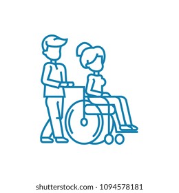 Care for disabled people linear icon concept. Care for disabled people line vector sign, symbol, illustration.