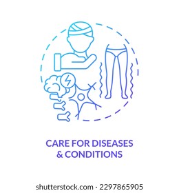 Care for diseases and conditions blue gradient concept icon. Healthcare. Private duty nursing care abstract idea thin line illustration. Isolated outline drawing. Myriad Pro-Bold font used