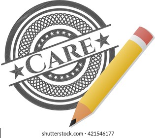 Care drawn in pencil