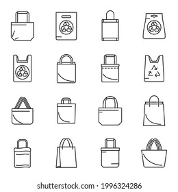 Care eco bag icons set. Outline set of care eco bag vector icons for web design isolated on white background