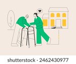 Care for the elderly abstract concept vector illustration. Eldercare, senior homesick nursing, care services, happy on wheelchair, home support, retired people, nursing home abstract metaphor.