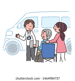 Care elderly person wheelchair care manager illustration