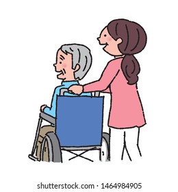 Care elderly person wheelchair care manager illustration