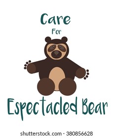 Care for espectacled bear over white background