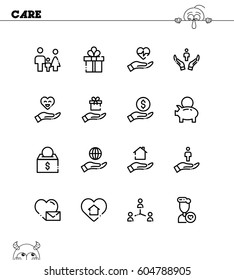 Care flat icon set. Collection of high quality outline symbols for web design, mobile app. Care vector thin line icons or logo.