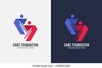 Care Foundation Logo Design. Abstract Two People with Helping Care Shape Concept.