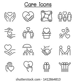 Care, generous and sympathize icon set in thin line style