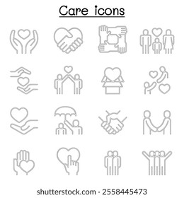Care, generous and sympathize icon set in thin line style