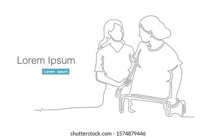 care giver touching patient arm while walking exercise. one continuous line drawing vector illustration on white background