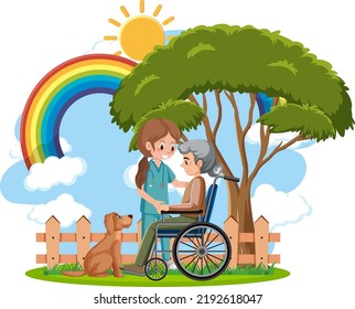 Pflege und ältere Menschen in der Natur, Illustration